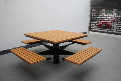 China Square Garden Outdoor Picnic Tables With Four Benches Mild Steel Frame for sale