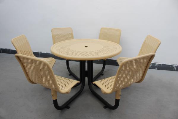 Quality Commercial Metal Picnic Table And Chair Set Round Shape Weather Resistant for sale