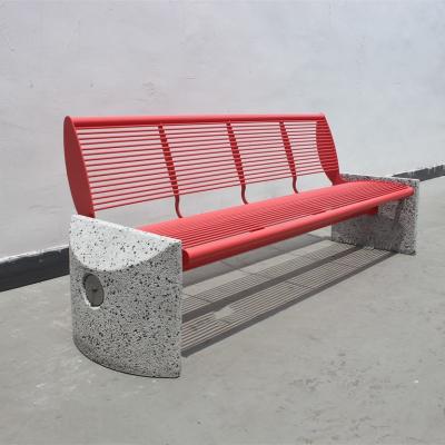 China 3 Seater Outdoor Steel Park Benches Seats With Backrest Cement Stone Base for sale
