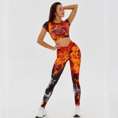 China YBPD-0007,wholesale factory European foreign trade happy printing yoga buttock high waist leggings suit for sale