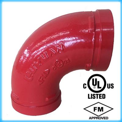 China Ductile Iron Pipe Fittings Grooved Elbow 90° with FM UL(Long Radius) for sale