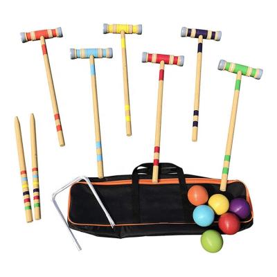 China Eco-Friendly Lawn Garden Game 6-Player Sports Hardwood Croquet Set With Wooden Mallets for sale