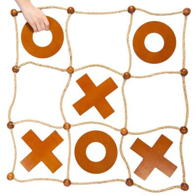 China Toy Wooden Large Outdoor Tic Tac Toe Game Big Wood XO Funny Educational Pieces Toss Across The Yard Game With Rope Game Board for sale