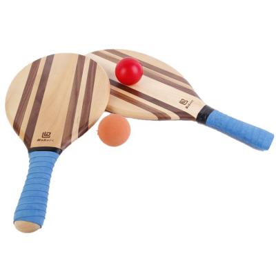 China Easy Includes 2 Paddles & 2 Balls Blue Handle Wooden Frescobol Beach Racket Set for sale