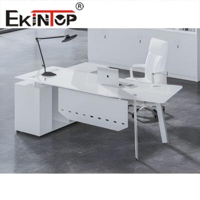 China White Black Modern Glass Desk Office Transparent Tempered Glass Table for sale