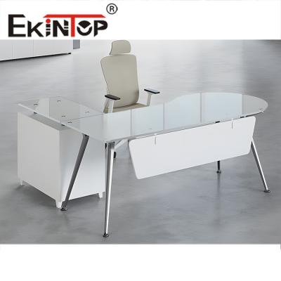 China Modern Tempered Glass Computer Desk Anti Collision Round Corner For Home Office for sale