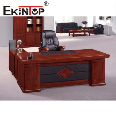 China Painted Large Office Desk Solid Wood Veneer Top Combination Leather Chair for sale
