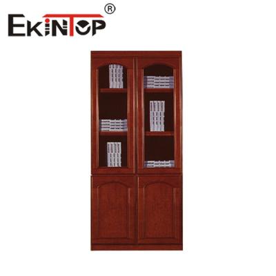 China Walnut Color Wooden Filing Cabinet Attached Wood Leather File Display Cabinet for sale