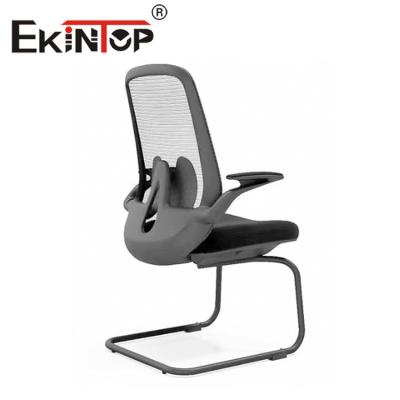 China Cadeira de malha de tecido moderna com base de ferro giratória preta alta back office com apoio de cabeça à venda