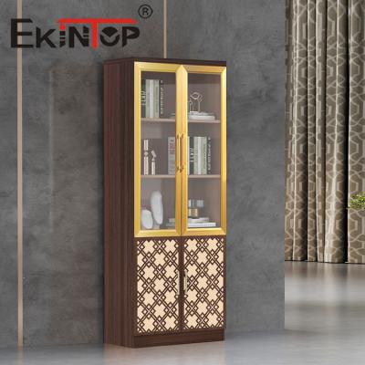 China Gabinetes de almacenamiento de puertas de vidrio con placa de acero Gabinete de madera para libros de oficina en venta