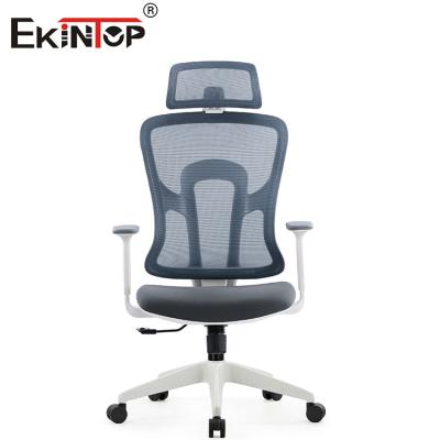 China Gray Modern Swivel Ergonomic Mesh Desk Chair With Headrest for sale