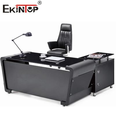 China 8mm Desktop Thickness Modern Glass Desk With Steel Legs For Office Building for sale