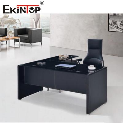 China Modern Black Glass Computer Desk With Metal Legs Drawer Customized Size for sale