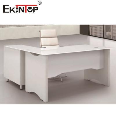 China White L Shape Tempered Glass Computer Desk Office Furniture Working Table for sale
