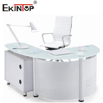 China White Black Tempered Glass Computer Desk Desktop Home Office Table for sale