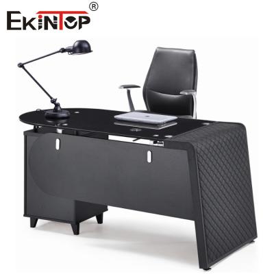 中国 8mm Desktop Thickness Glass Office Table With Drawer Customized Size For Home Furniture 販売のため