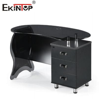China Wood Metal Glass Corner Computer Desk Black Smooth Glossy Finish Te koop