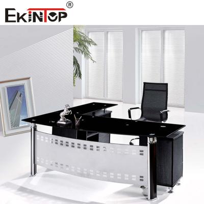 China Metal Legs With Cabinet Glass Desk Modern Home Office Computer Desk for sale