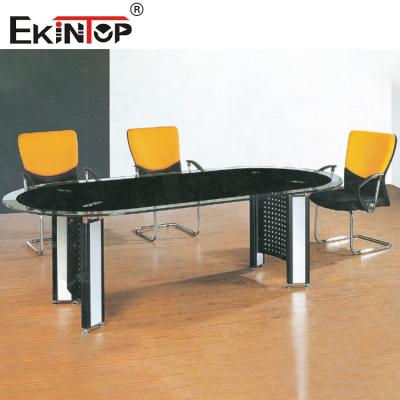 China SGS Black Glass Conference Table Enhance Professional Image Show Business Taste Te koop