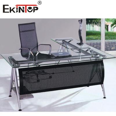 China Modern Seamless Glass Office Desks Side Cabinet Table for sale