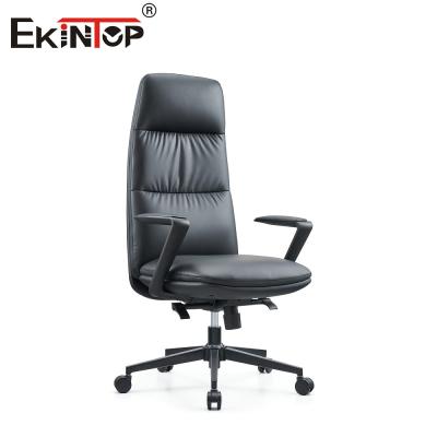 China Ergonomisch Premium Comfort Zwarte leer kantoorstoel Met Nylon Castor geluidsreductie Te koop