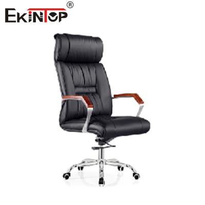 中国 Dark Black Leather Chair with Adjustable Height and Wooden Armrests 販売のため