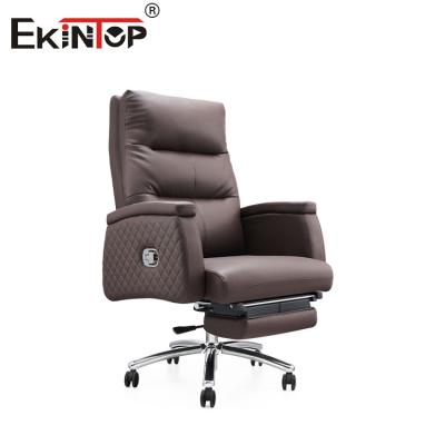 China Brown PU Leather Office Chair with Casters and Bottom Footrest Pull Bar for sale
