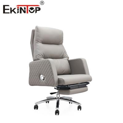 China Multi-functional Reclining Grey Leather Office Chair with Footrest à venda