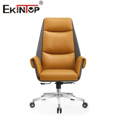 中国 Fashionable Orange Leather Office Chair with Comfortable Seat Cushion and Backrest 販売のため