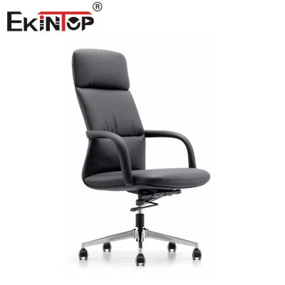 China Business Ergonomic Black PU Leather Office Chair With Wheels Reception Seat Te koop