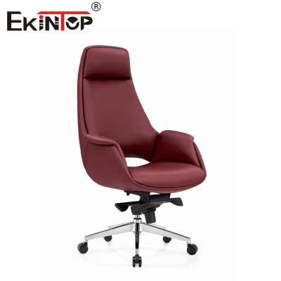 China SGS Burgundy Leather Chair With Adjustable Height Metal Legs Fixed Armrest for sale