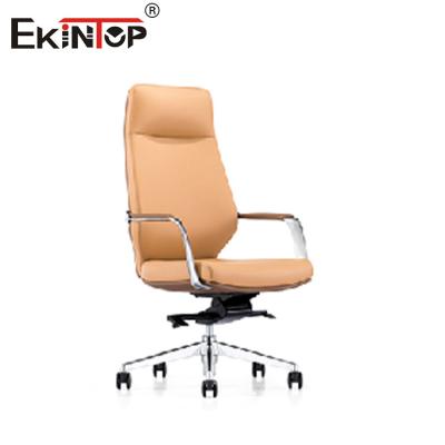 China Rotating Height Adjustable Leather Office Chair With Armrests 320MM Chrome Base for sale