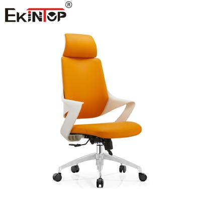 China OEM Orange Leather Office Chair With Metal Legs Silent Wheels for sale