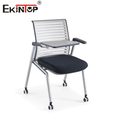 China Powder Coating Frame Training Chair Mesh Backrest With Writing Tablet Armrest And Swivel Casters for sale