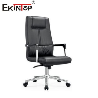 China Black High Back Leather Office Chair With Wheels And Swivel Feature for sale