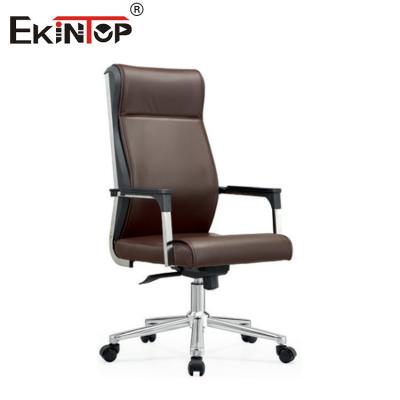 China Cadeira de escritório de couro personalizável de costas altas com altura e encosto de braço ajustáveis à venda