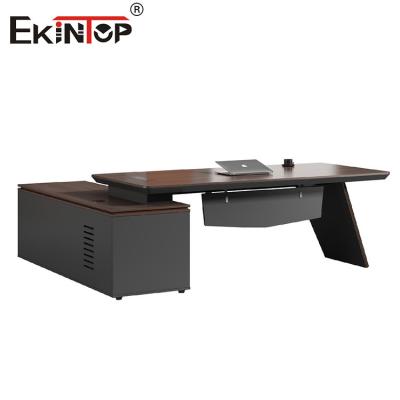 中国 Black Wooden Office Desk Commercial Style With Side Cabinet Office Furniture 販売のため