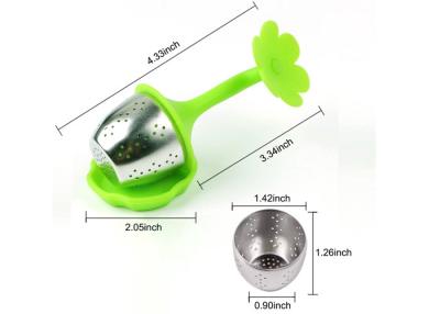 China Stainless Steel Tea Infuser Strainer With Drip Tray BPA Silicone Handle en venta