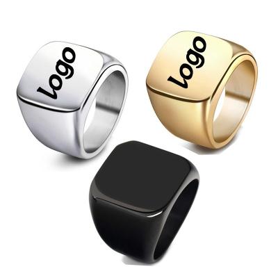 China 316L Men Gold Plated Finger Ring Geometric Silver Steel Ring Powder Coating for sale