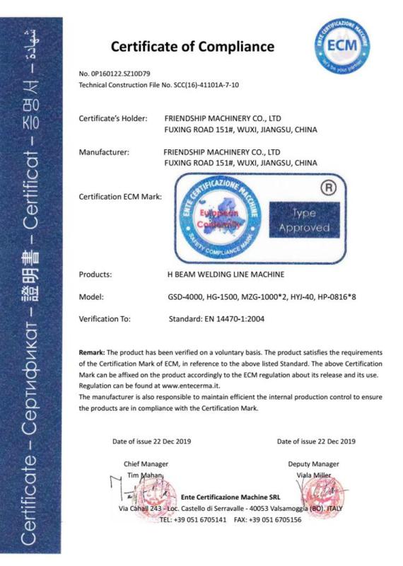 ECM Ente Certificazione Machine SRL - FRIENDSHIP MACHINERY CO,LTD
