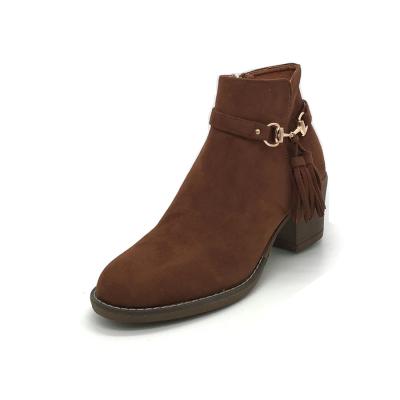 China Women suede boots ankle boots with tassel and buckle design classical style zipper opening boots chunky heel free shippi for sale