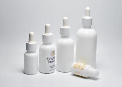 China Classic Round Opal White Glass Bottles With Plastic Smooth Dropper Cap, Glass Primary Packaging For Skincare Products for sale