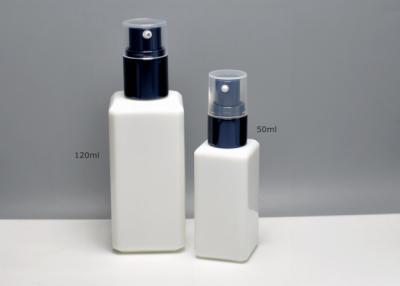 China Custom Wholesale 50ml 120ml Square Opal White Glass Bottles With Treatment Pump, Cosmetic Packaging Glass Bottles for sale