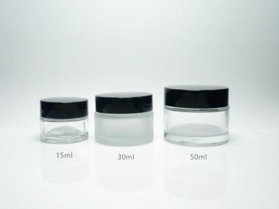 China JG-F31 15g 30g 50g empty low profile glass cosmetic jars, wholesale frosted glass cosmetic jars with lids for cosmetics for sale