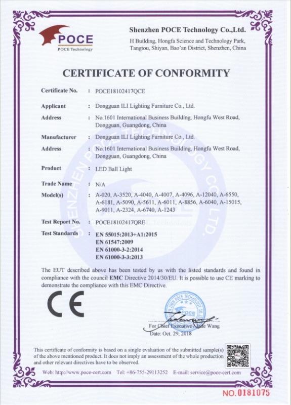 EN 55015:2013+A1:2015 - Dongguan ILI Lighting Furniture Co., Ltd.