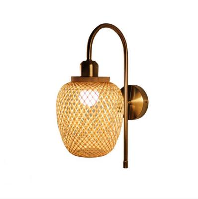 China Nodic Woven Bamboo Rattan Wall Lights For Bedroom Living Room Decoration for sale