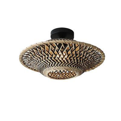 China Round Bamboo Pendant Lamp , Woven Ceiling Light For Indoor Lighting for sale