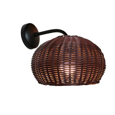 China Hand Knitting Rattan Wall Lights Sconce Waterproof Round Shape For Outdoor for sale