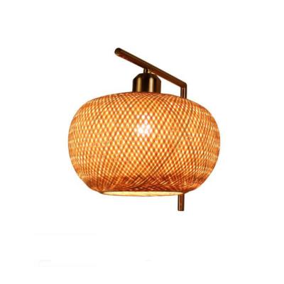 China OEM Round Rattan Wall Lights , Bamboo Rattan Lantern LED Light Source for sale