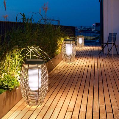 China Outdoor Rattan Woven Solar Lights Lantern Waterproof For Garden Landscape for sale